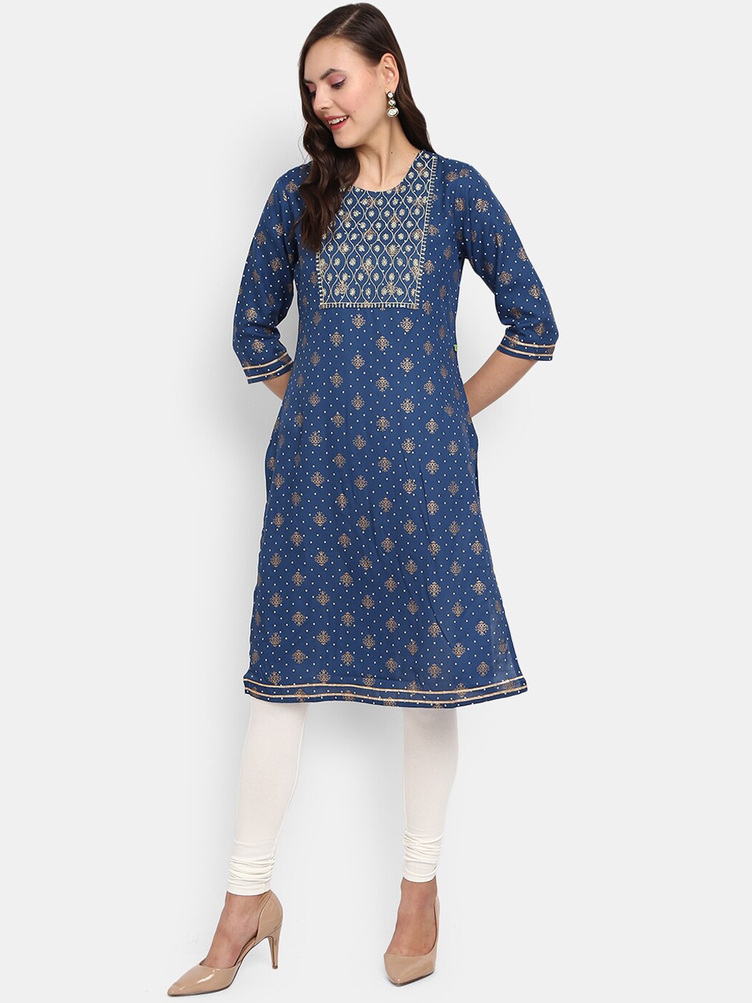 

V-Mart Women Blue Ethnic Motifs Printed Round Neck Kurta