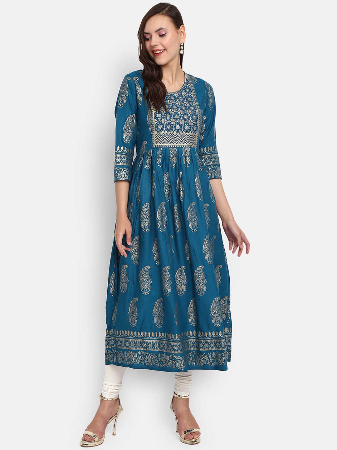 

V-Mart Women Blue Ethnic Motifs Printed Round Neck Anarkali Kurta