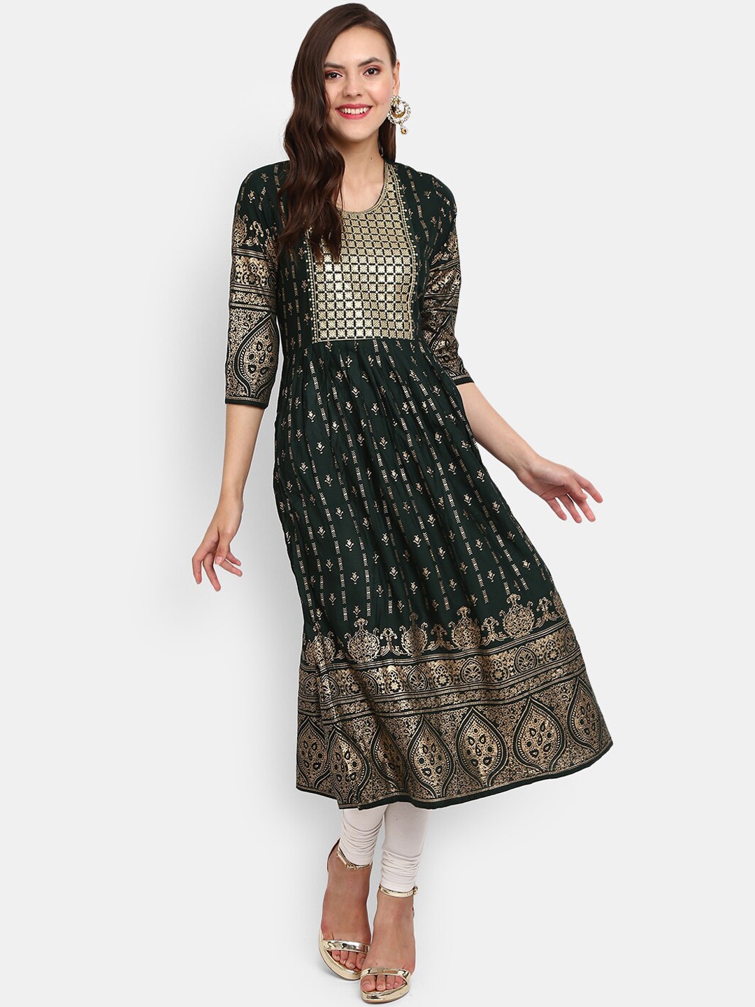 

V-Mart Women Teal Green Ethnic Motifs Printed Round Neck Kurta