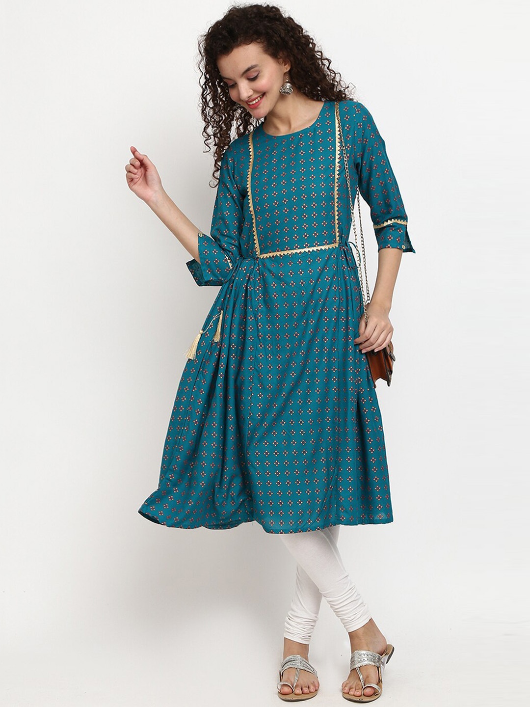 

V-Mart Women Teal Ethnic Motifs Printed Round Neck Kurta