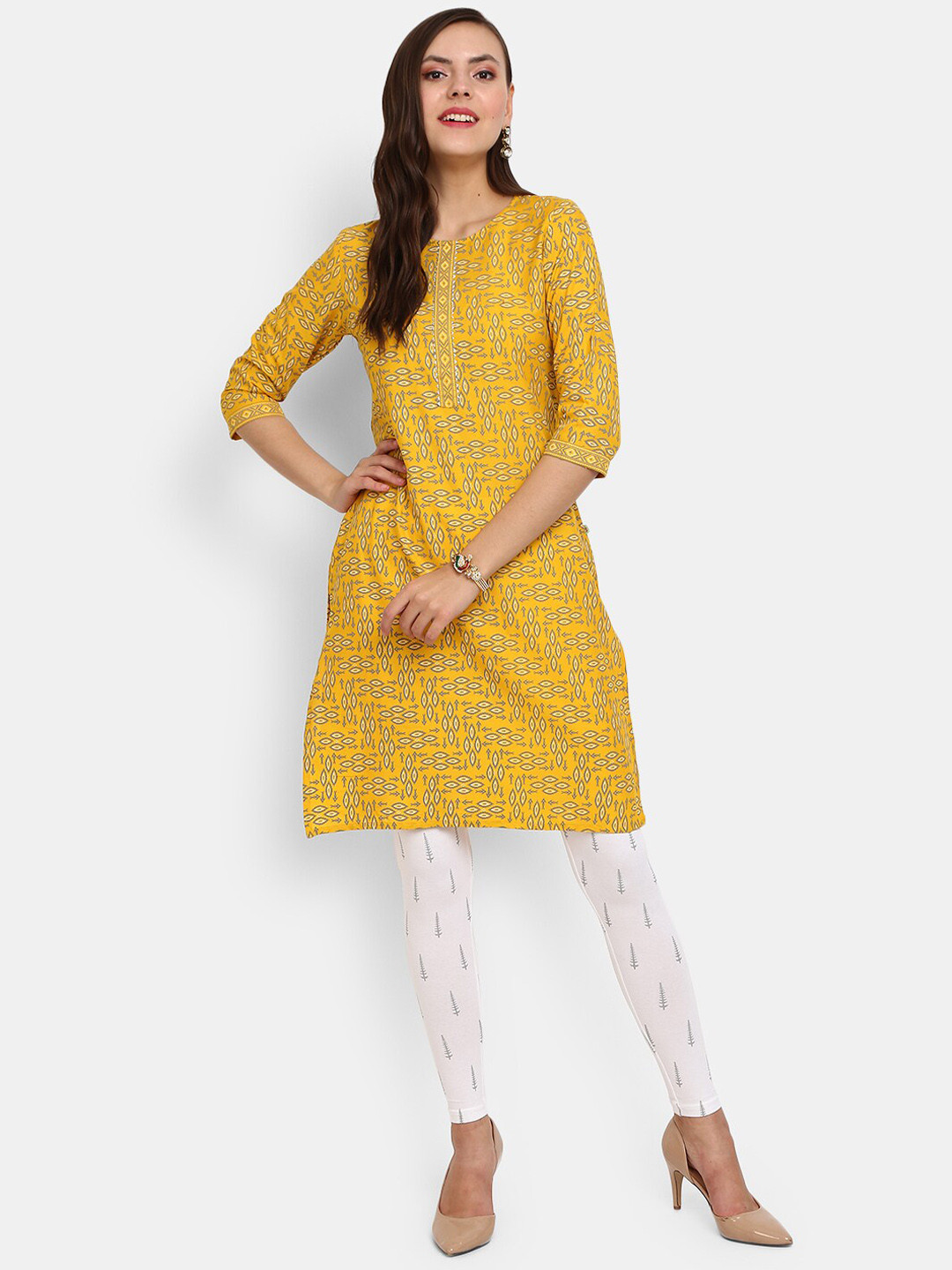 

V-Mart Women Mustard Yellow Ethnic Motifs Printed Kurta