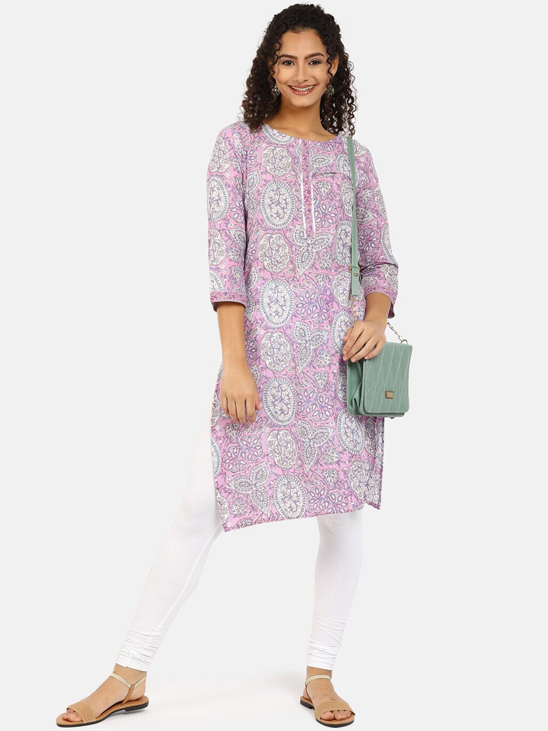 

V-Mart Round Neck Floral Printed Cotton Kurta, Purple