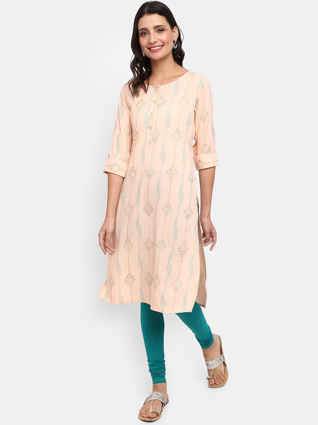 

V-Mart Women Peach-Coloured Floral Printed Kurta