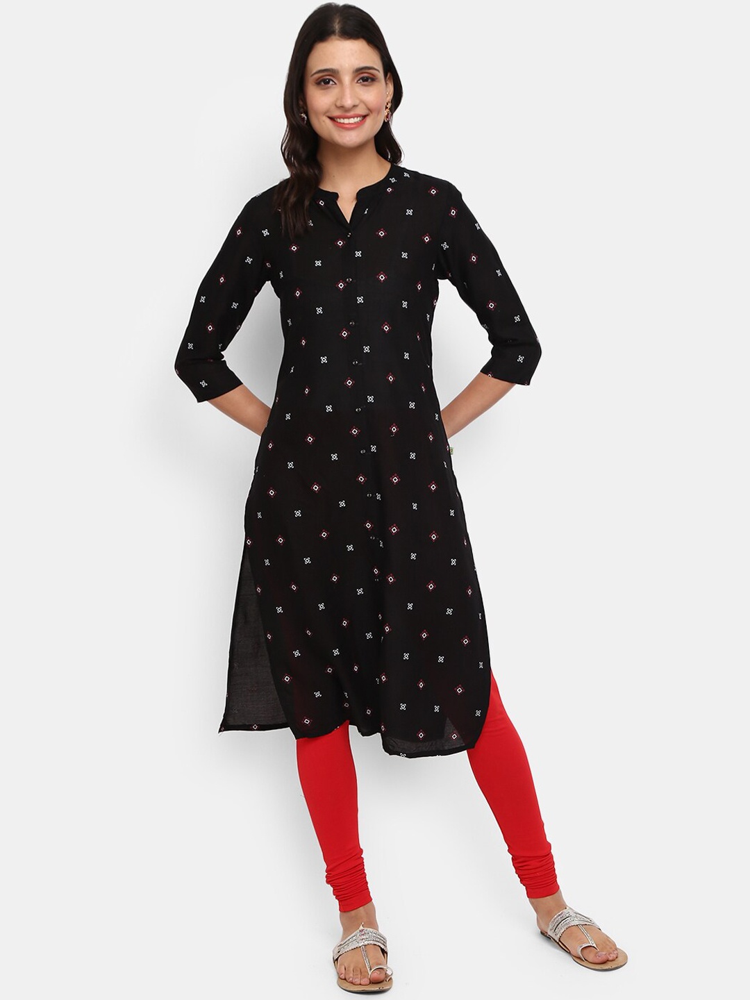 

V-Mart Women Black Geometric Printed Kurta