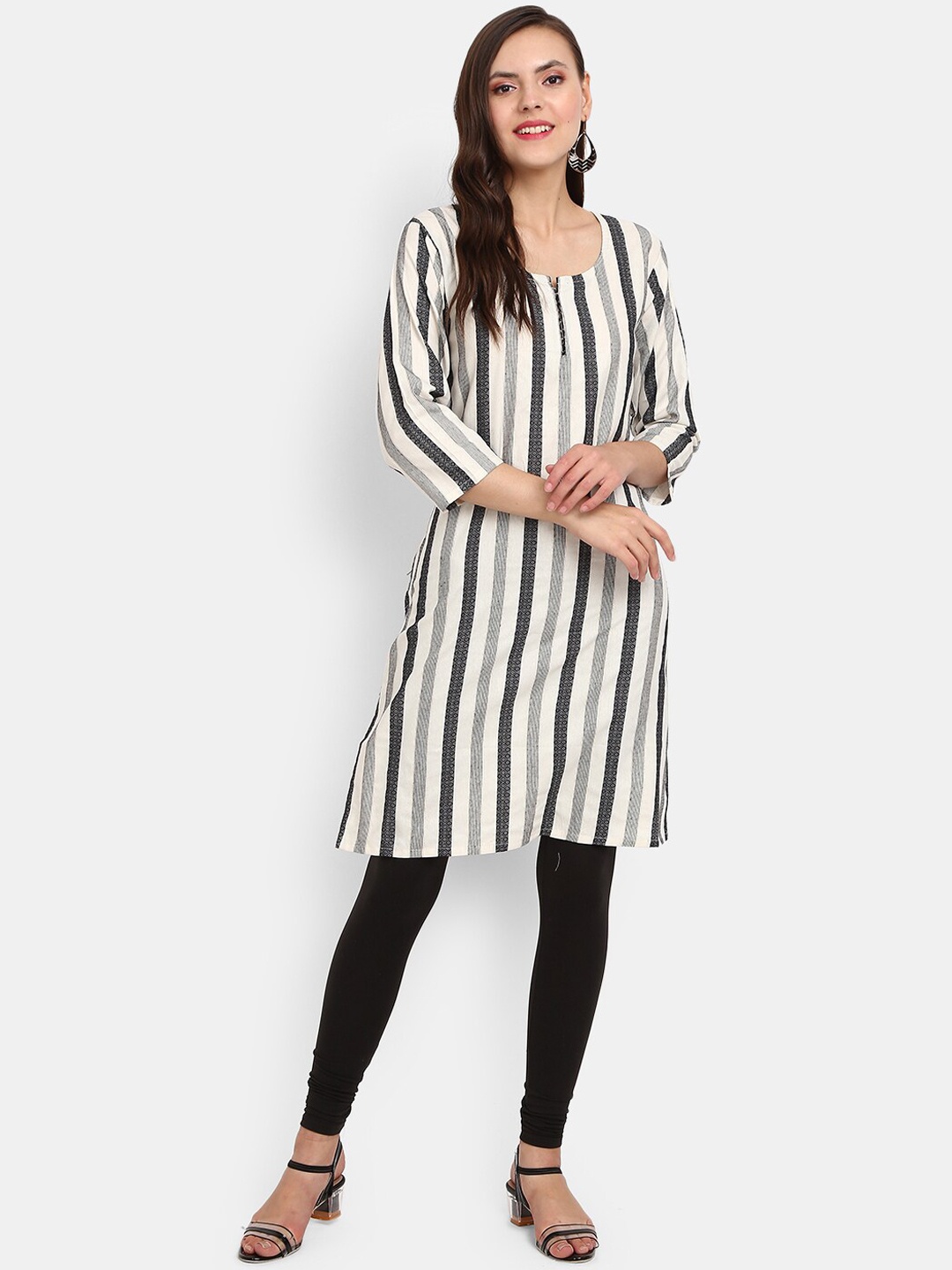 

V-Mart Women Black Striped Kurta