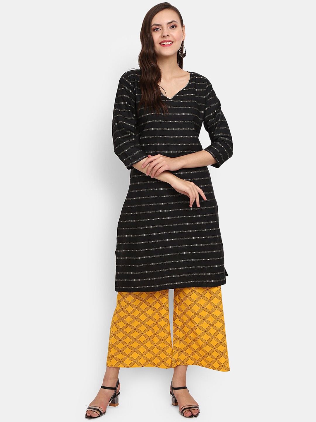 

V-Mart Women Black Striped Kurta