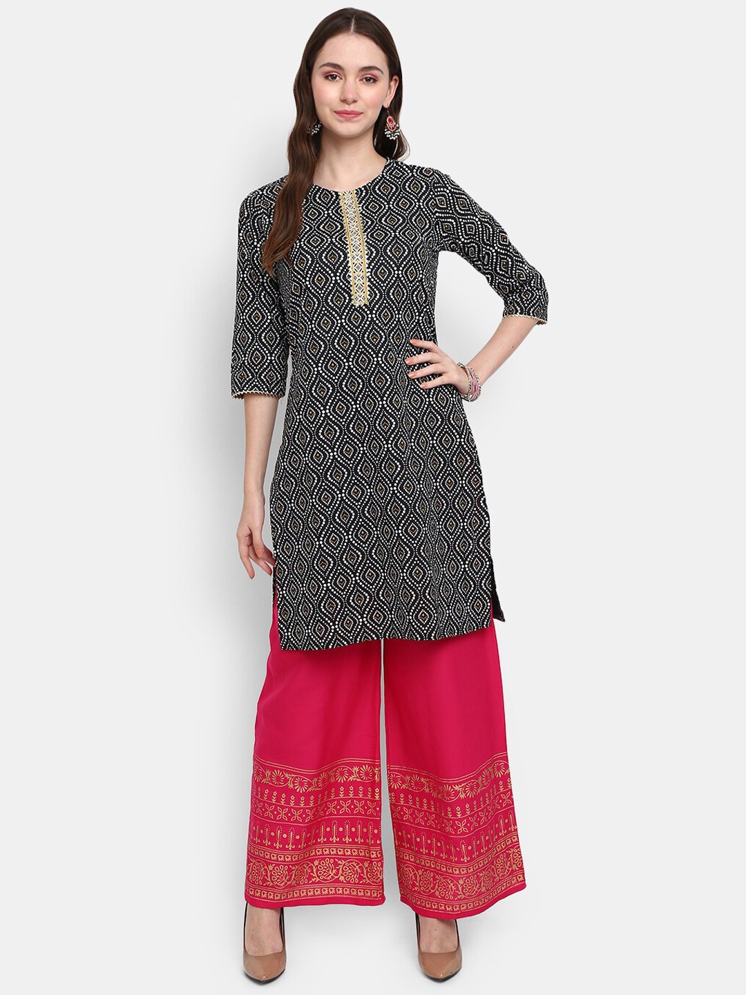 

V-Mart Women Black Geometric Printed Cotton Kurta