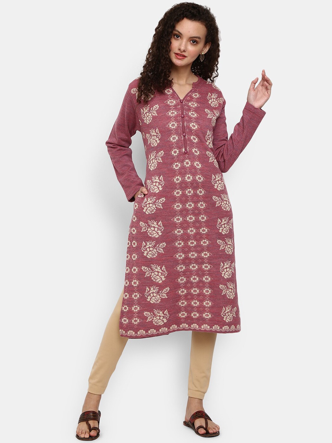 

V-Mart Women Pink Floral Acrylic Kurta
