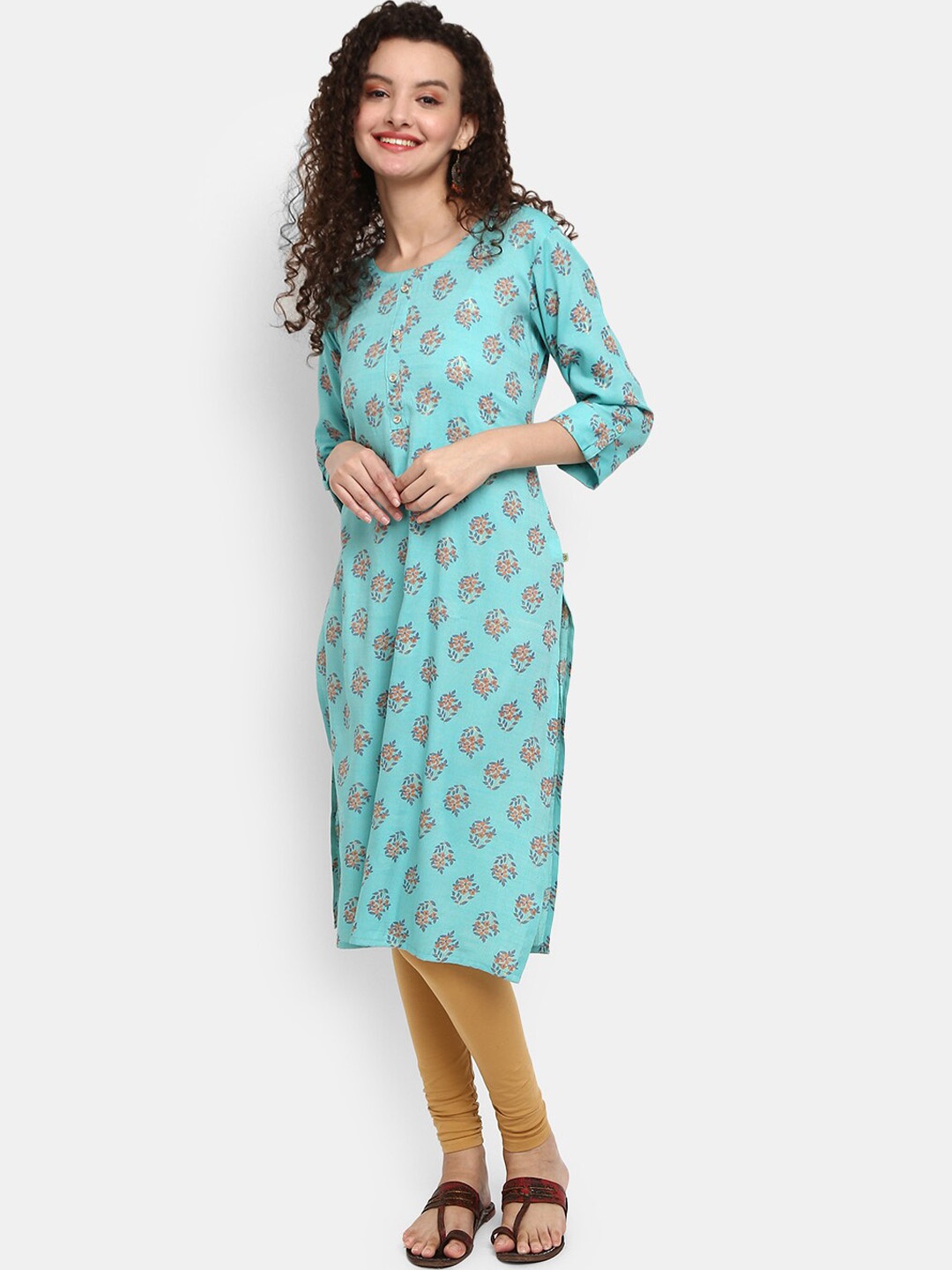 

V-Mart Women Teal Floral Printed Kurta