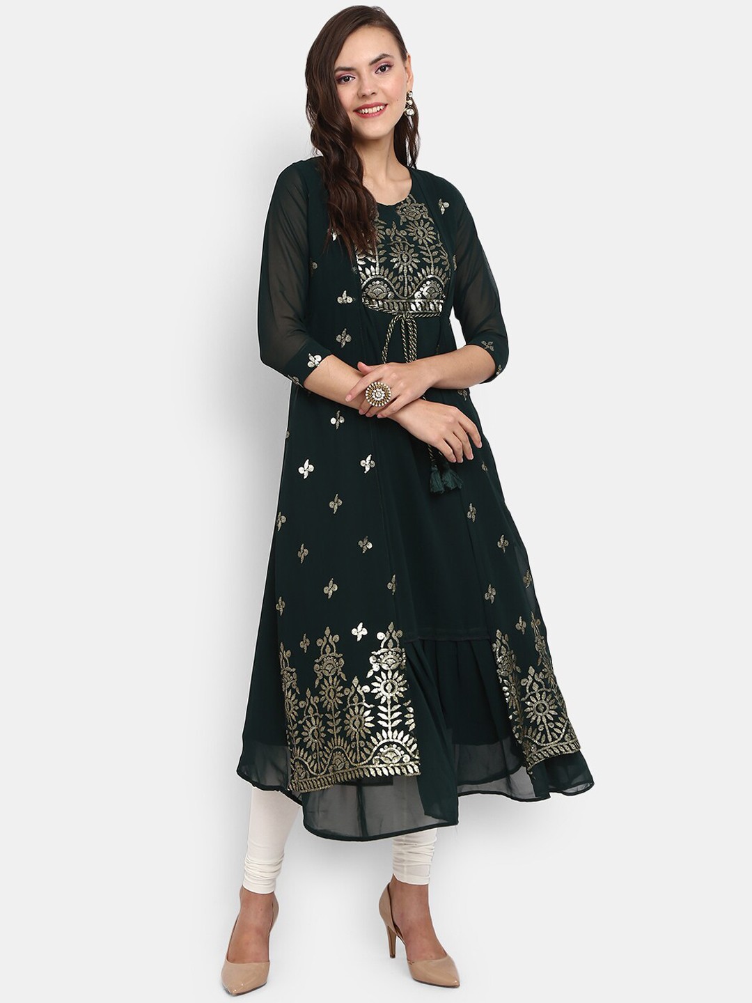 

V-Mart Women Green Floral Embroidered Kurta