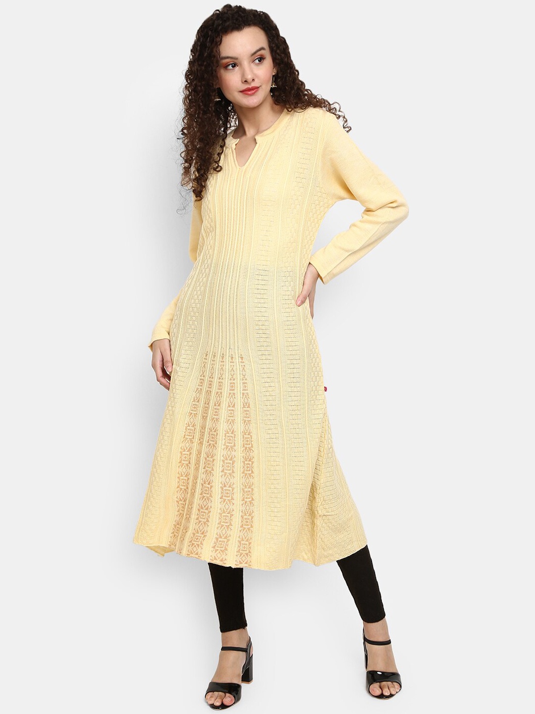 

V-Mart Women Yellow Woven Design Acrylic Kurta