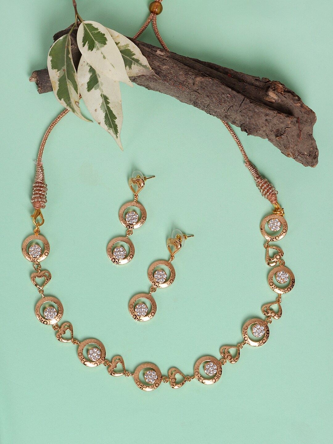 

JEWELS GEHNA Gold-Plated White AD Studded Jewellery Set