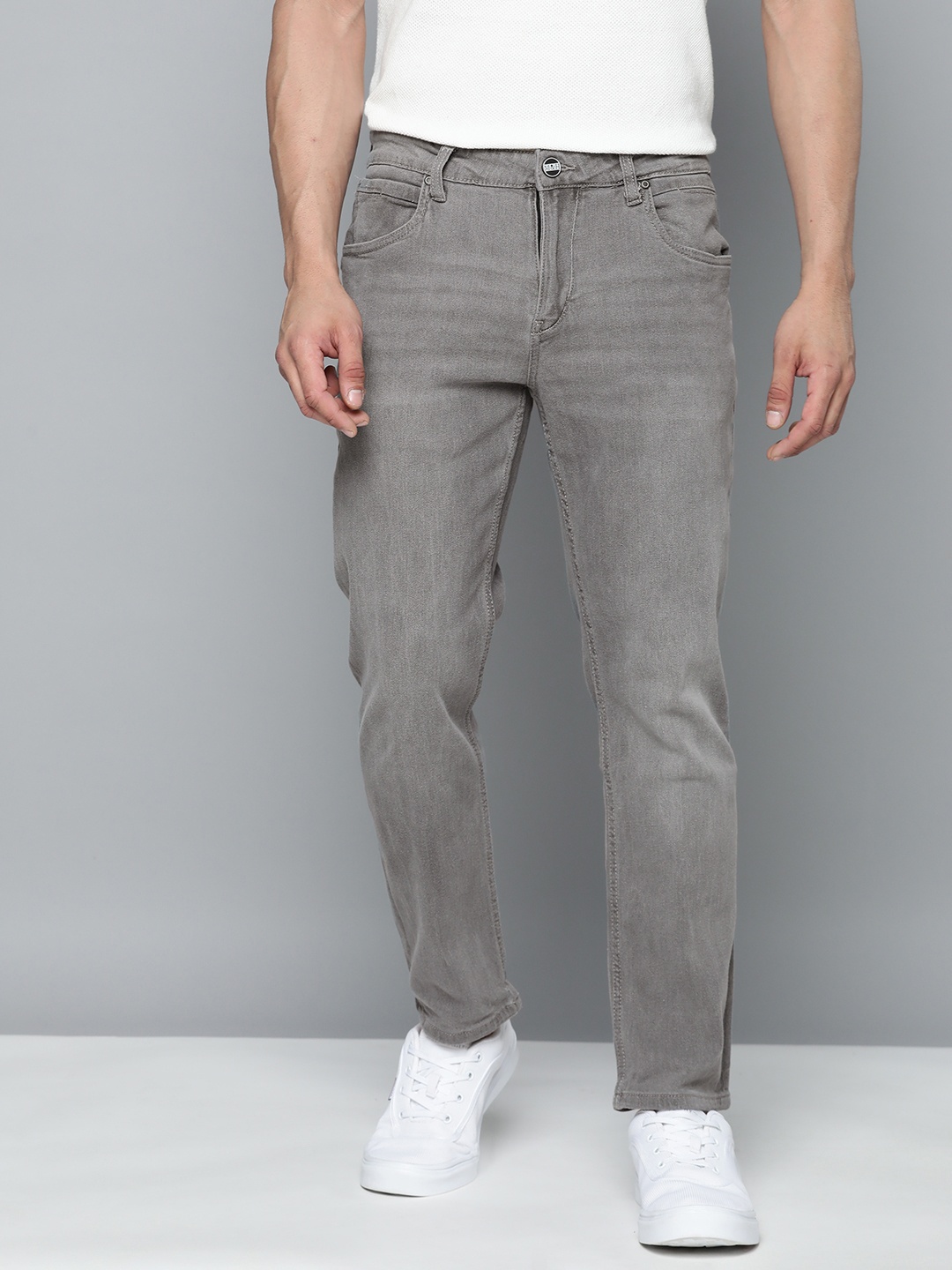 

Mast & Harbour Men Slim Fit Light Fade Stretchable Jeans, Charcoal