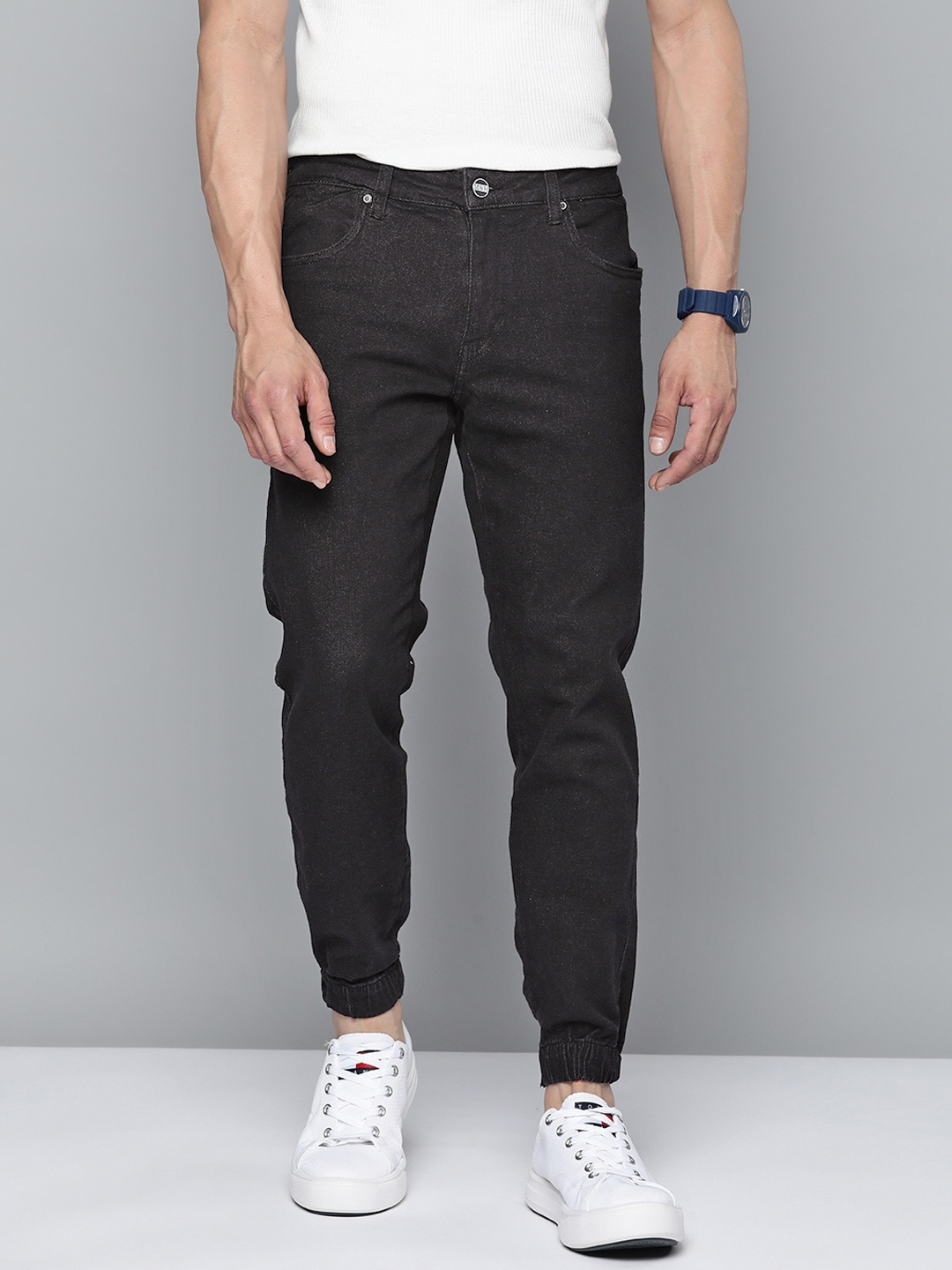 

Mast & Harbour Men Slim Jogger Fit Jeans, Charcoal