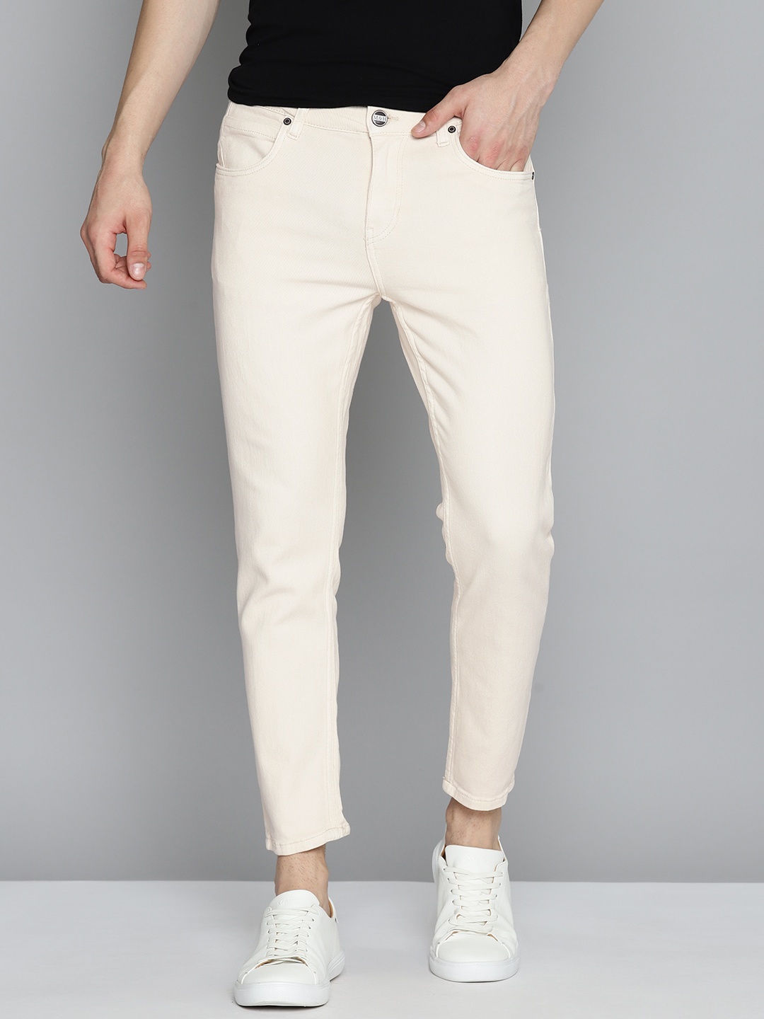 

Mast & Harbour Men Slim Tapered Fit Stretchable Jeans, Off white