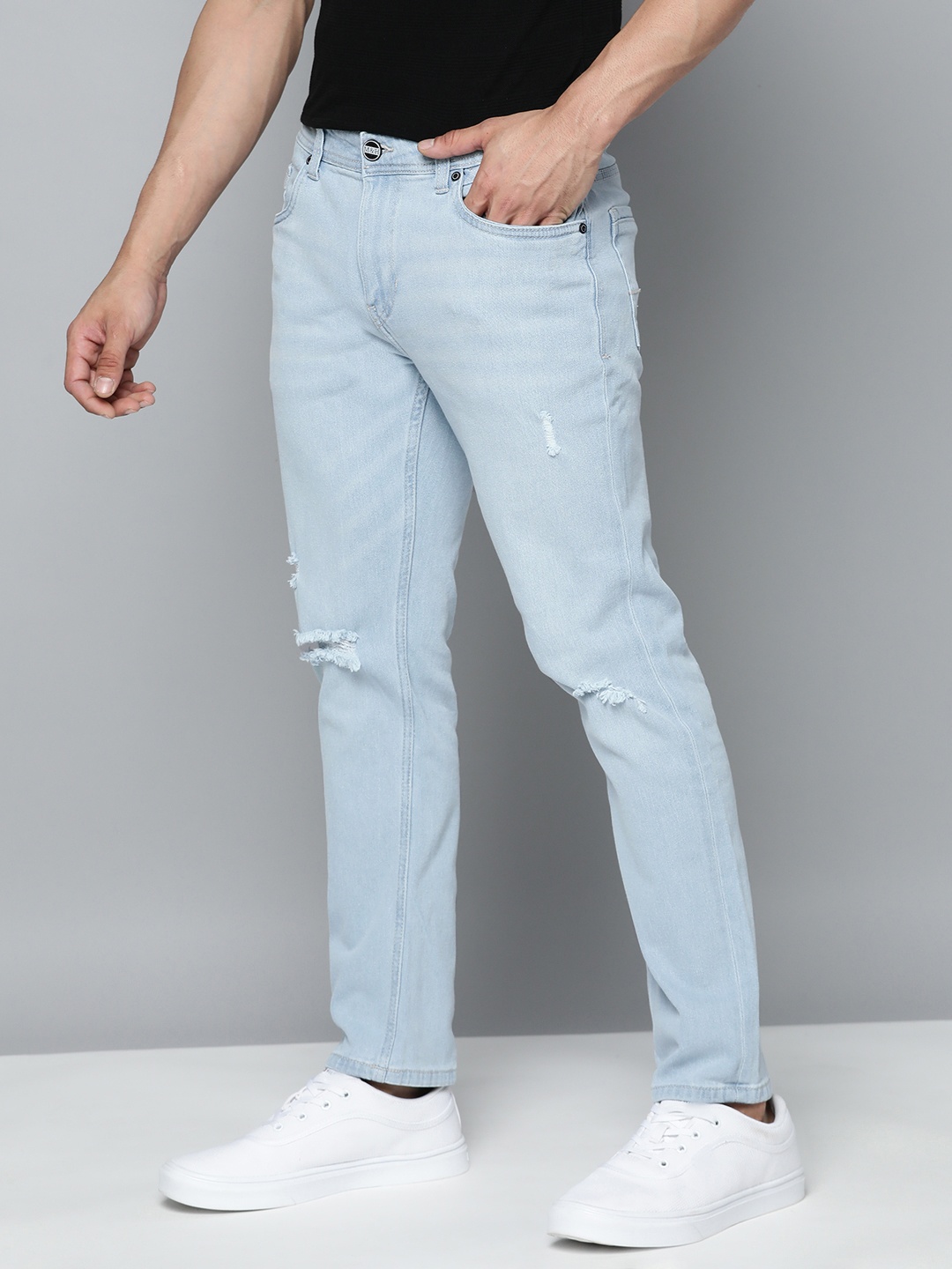 

Mast & Harbour Men Skinny Fit Ripped Light Fade Jeans, Blue