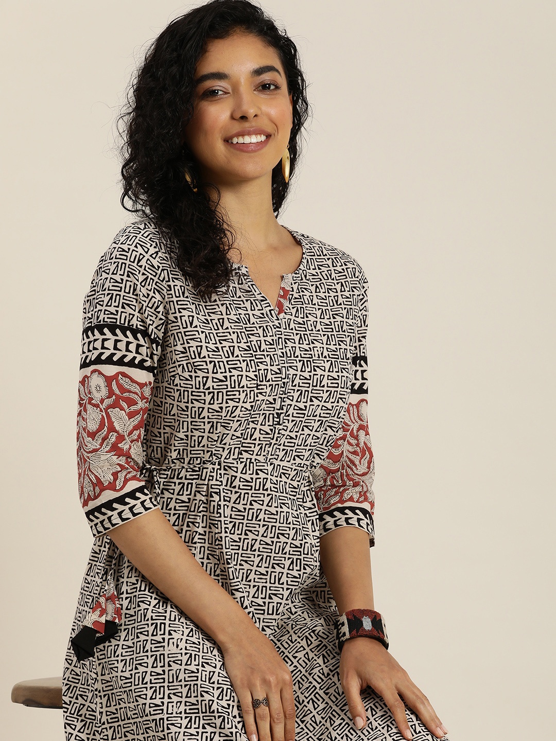 

Taavi Bagru Ethnic Motifs Printed Pure Cotton Maxi Dress, Black