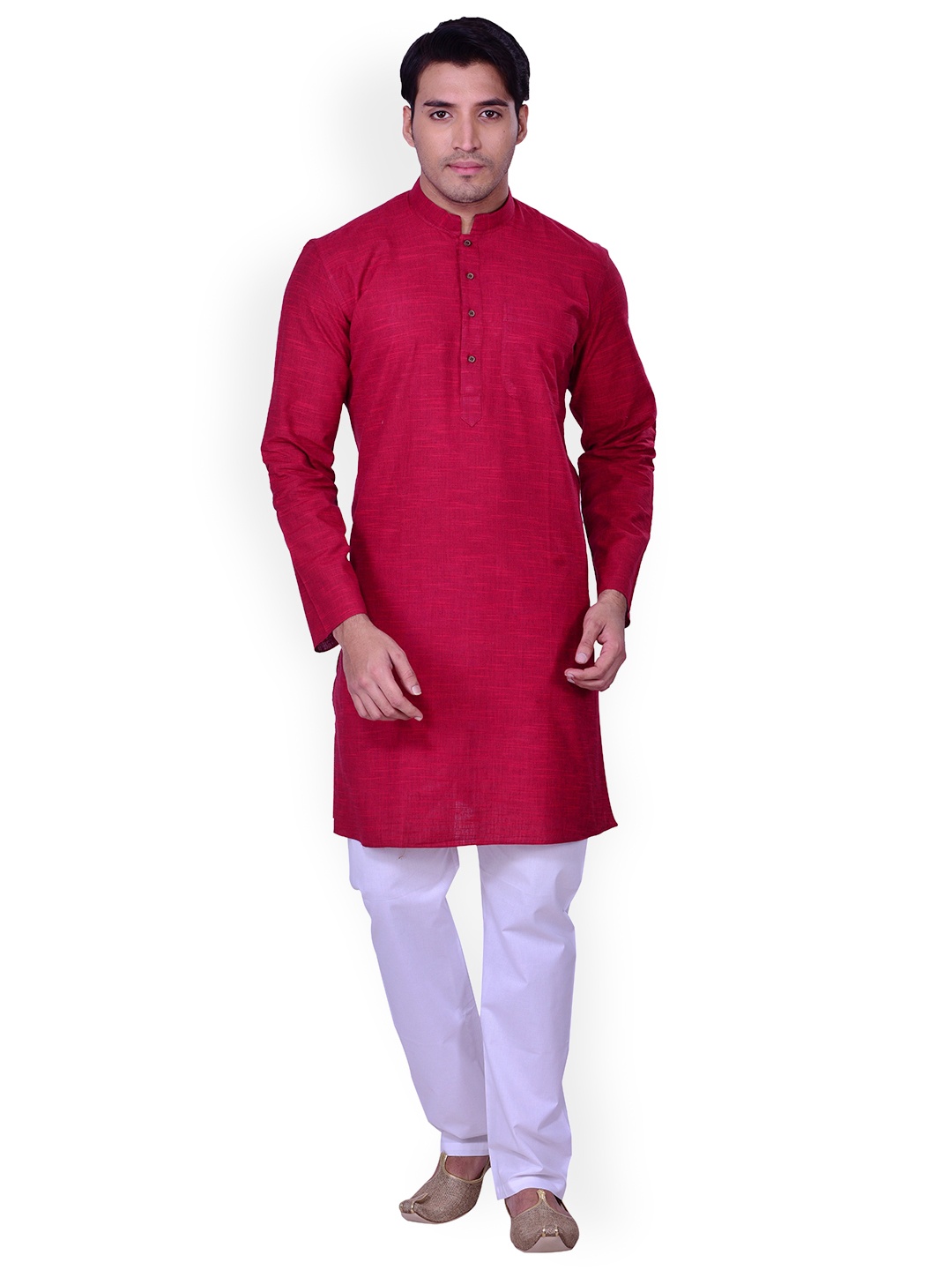 

Manyavar Men Maroon Woven Design Straight Kurta