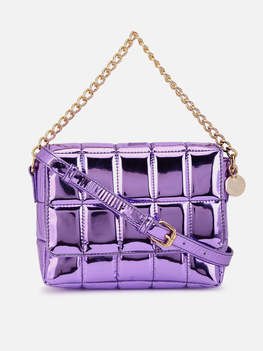 

FOREVER 21 Women Purple Textured PU Structured Handheld Bag