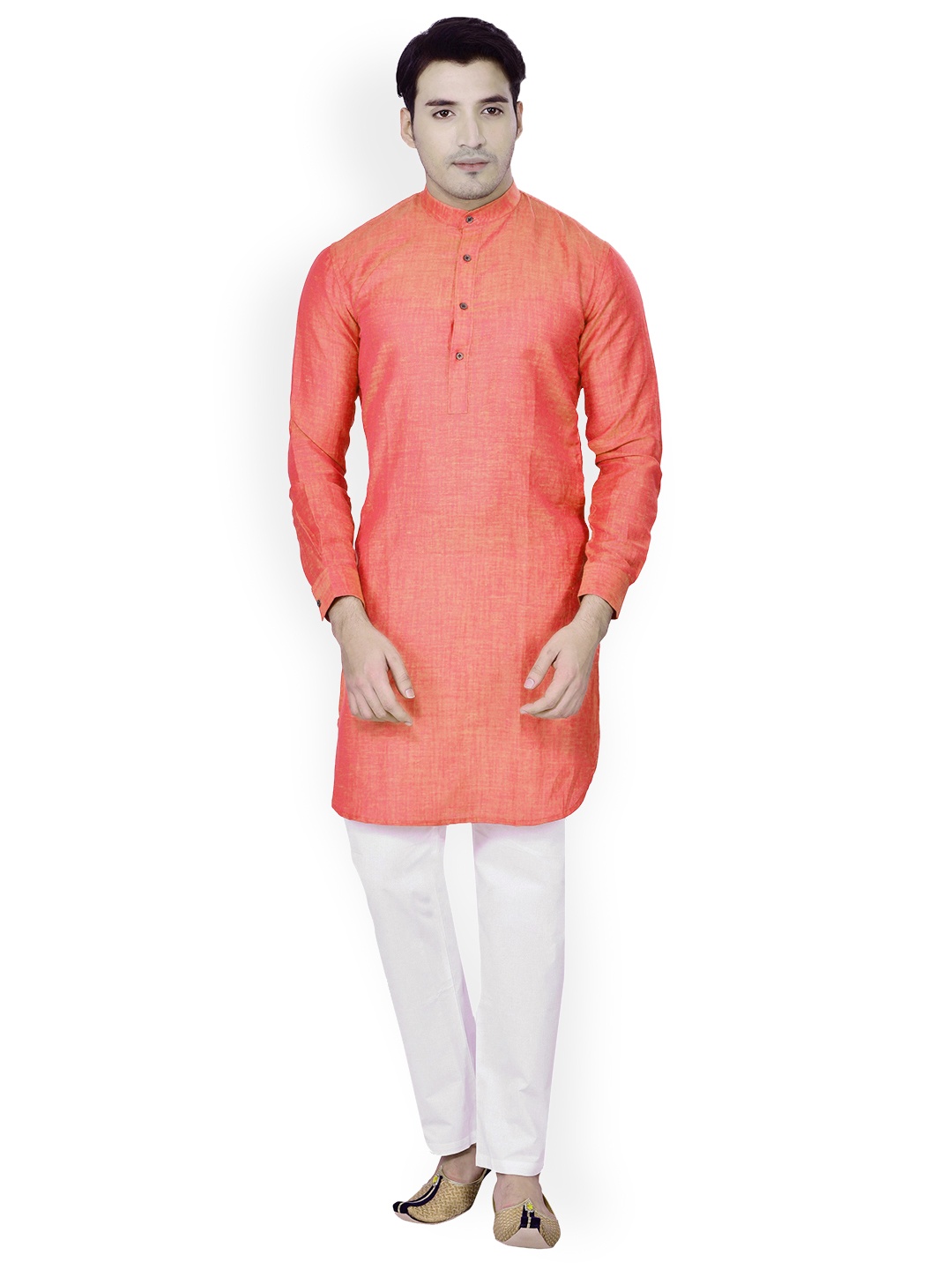 

Manyavar Men Orange Woven Design Straight Kurta