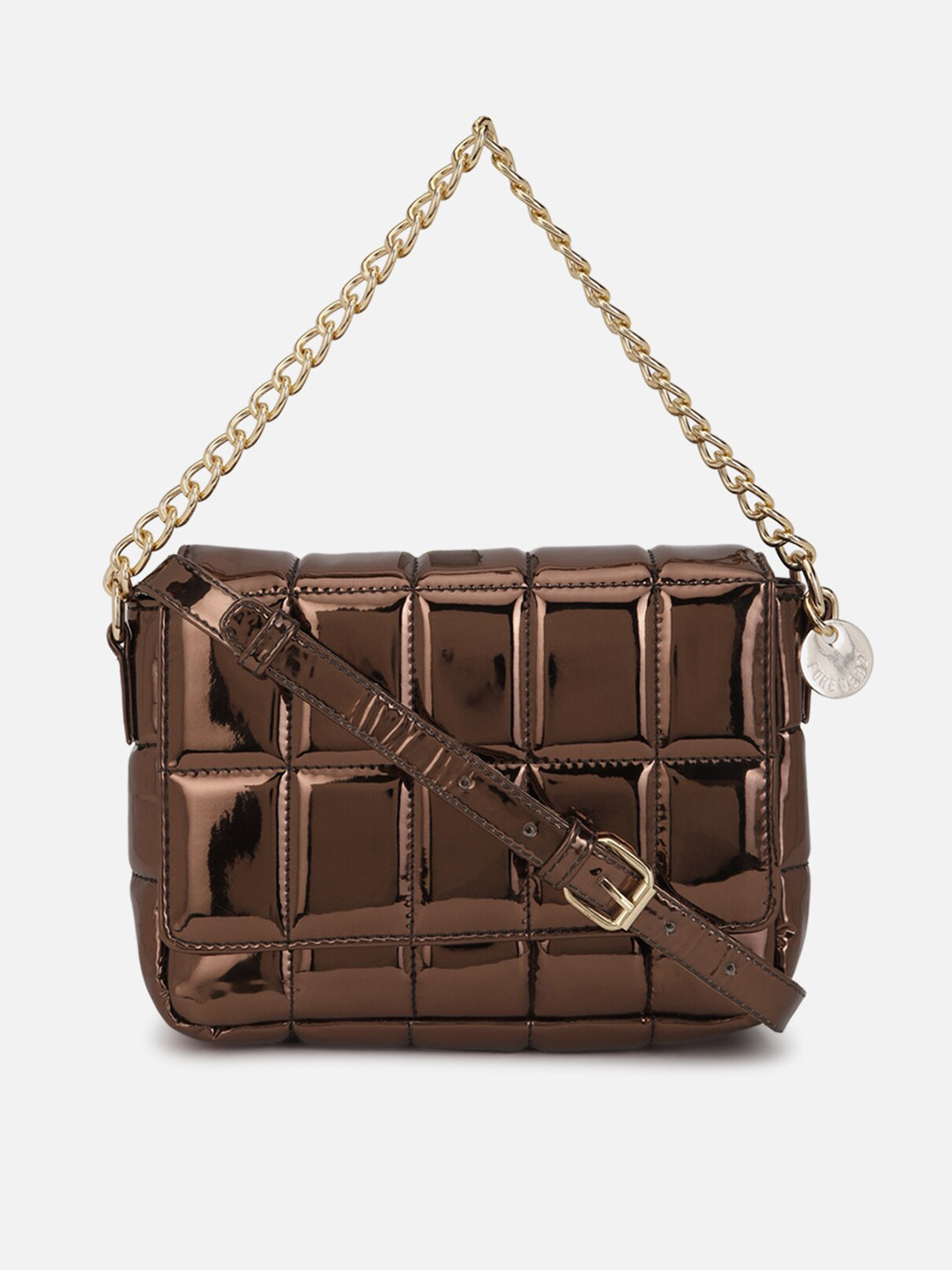 

FOREVER 21 Women Brown Textured PU Structured Handheld Bag with Quilted