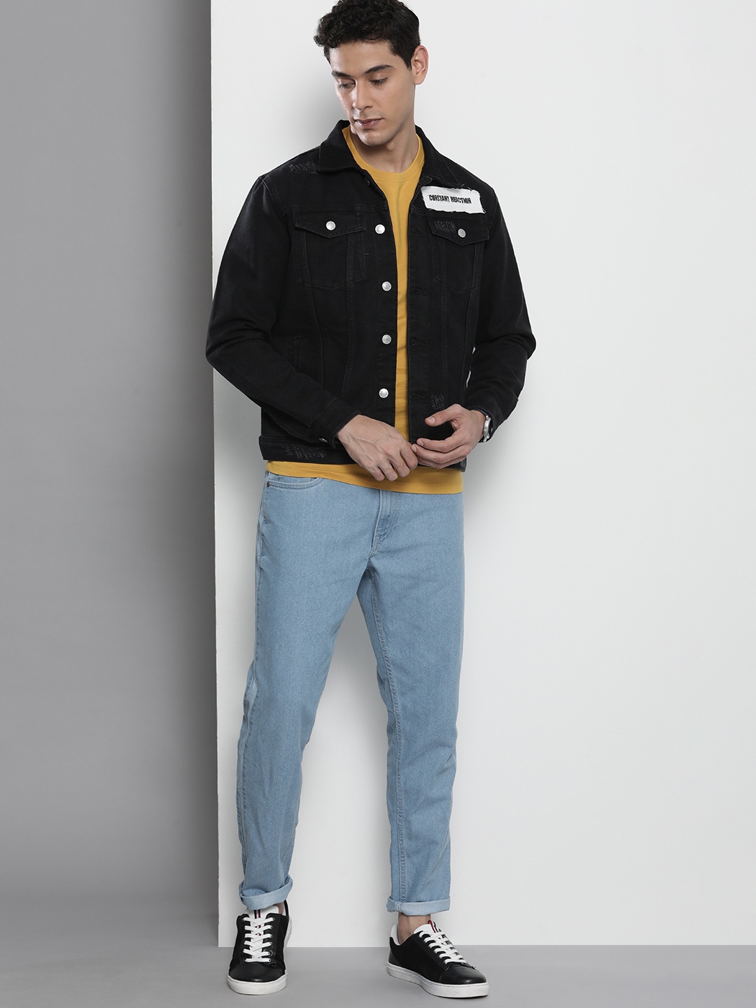 

The Indian Garage Co Men Printed Denim Jacket, Black