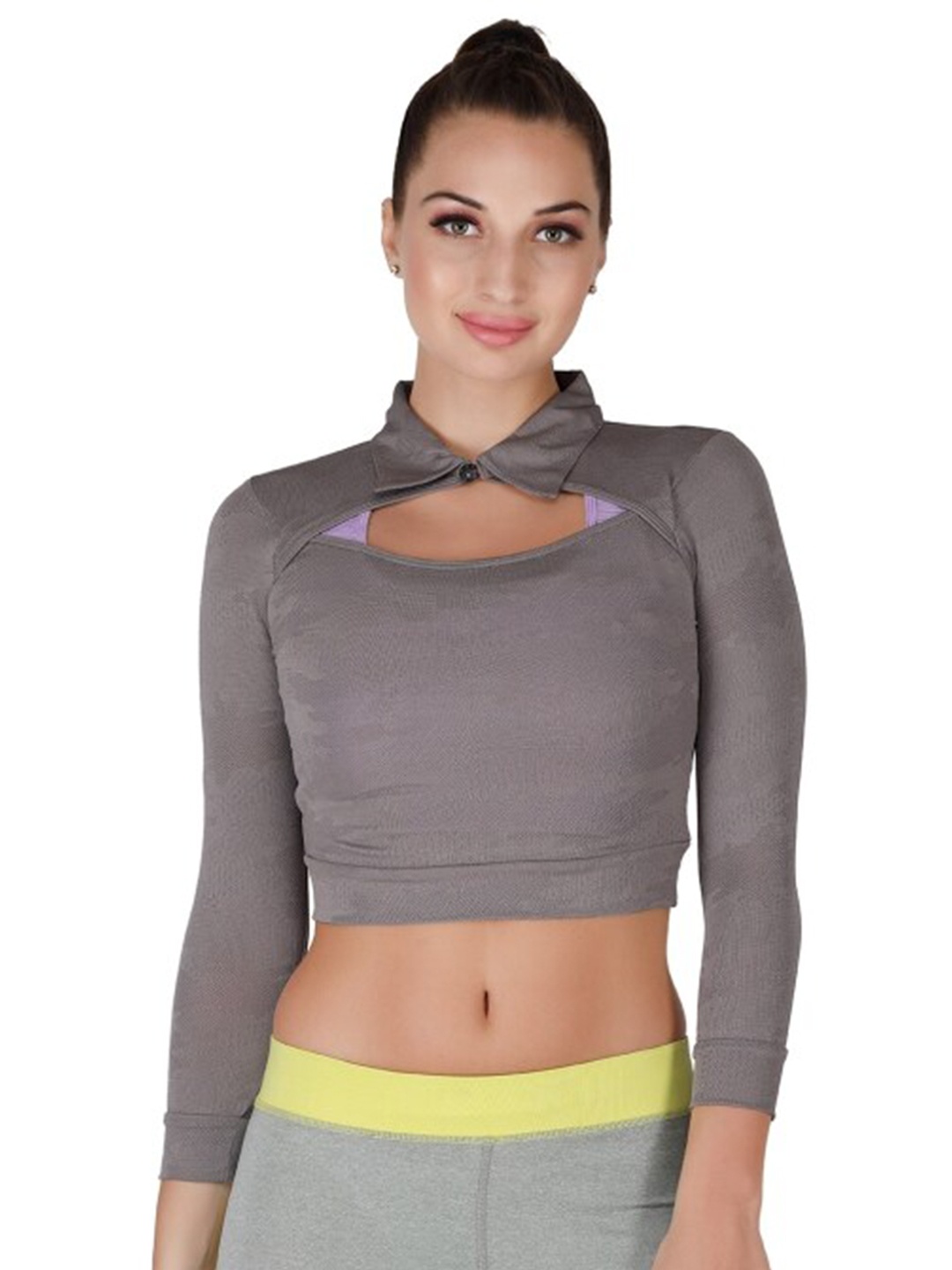 

La Aimee Grey Jacquard Crop Top