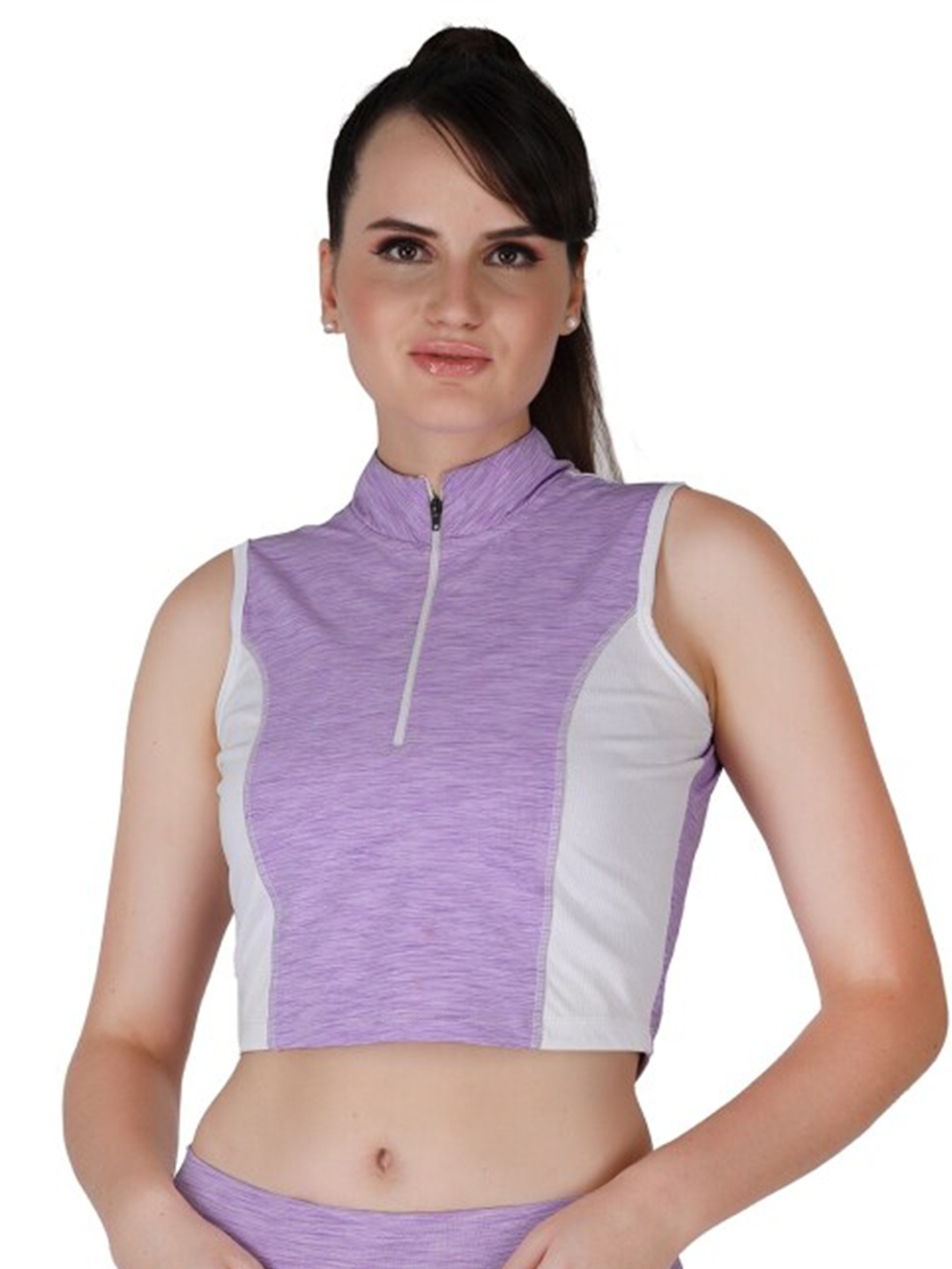 

La Aimee Women Purple & White Colourblocked Crop Top