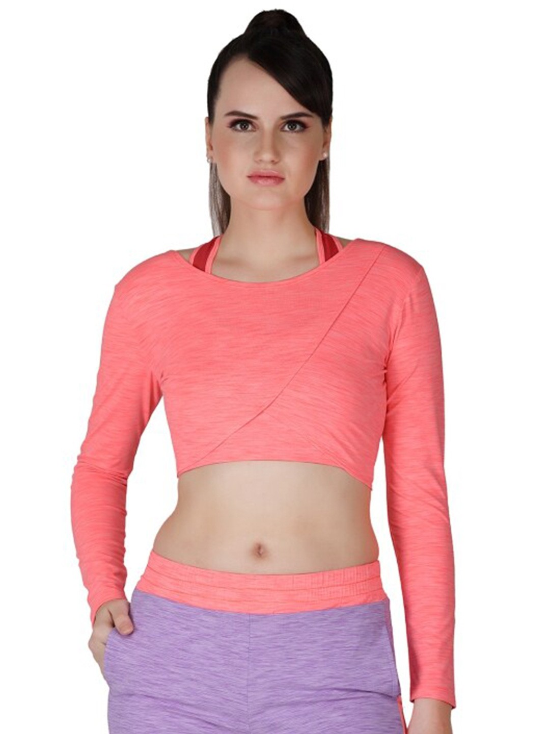 

La Aimee Pink Solid Wrap Crop Top