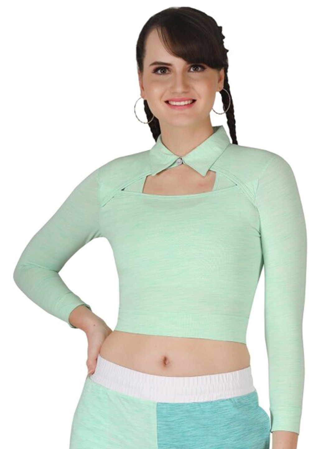 

La Aimee Women Green Solid Fitted Crop Top