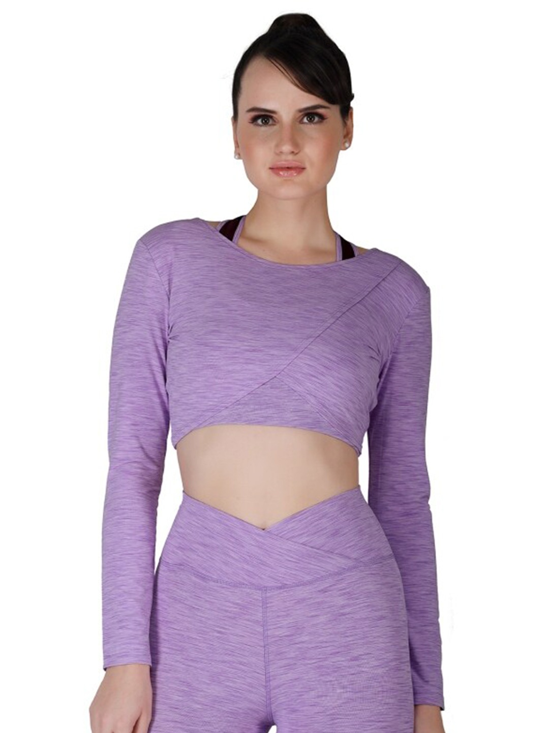 

La Aimee Purple Solid Styled Back Crop Top