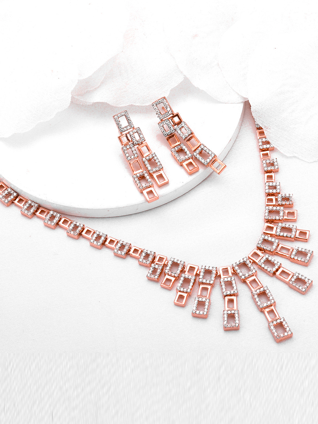 

GIVA Women Rose Gold-Plated White CZ-Studded Jewellery Set