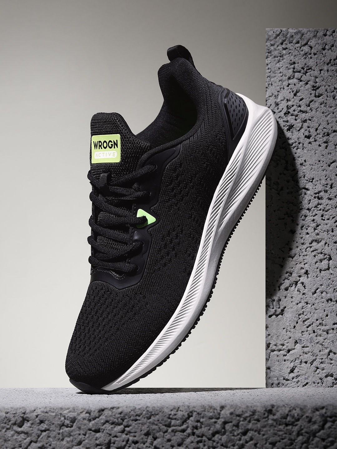 

WROGN Men Black Solid Woven Design Running Shoes