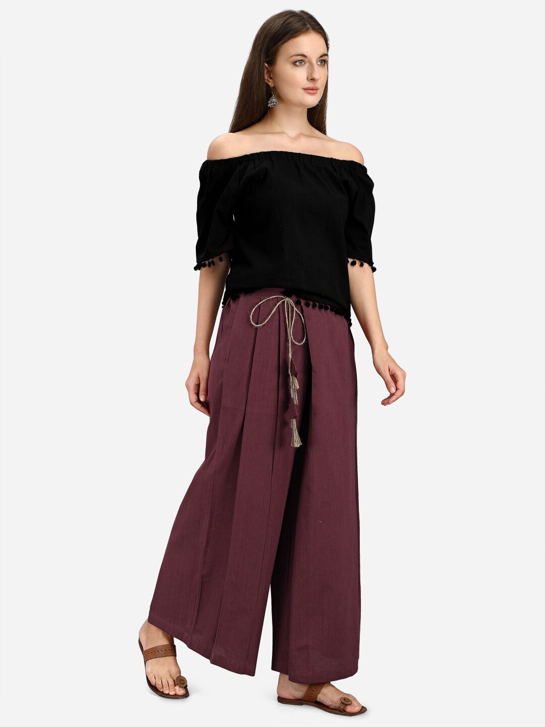 

MESMORA FASHION Women Black & Purple Solid Cotton Co-Ords