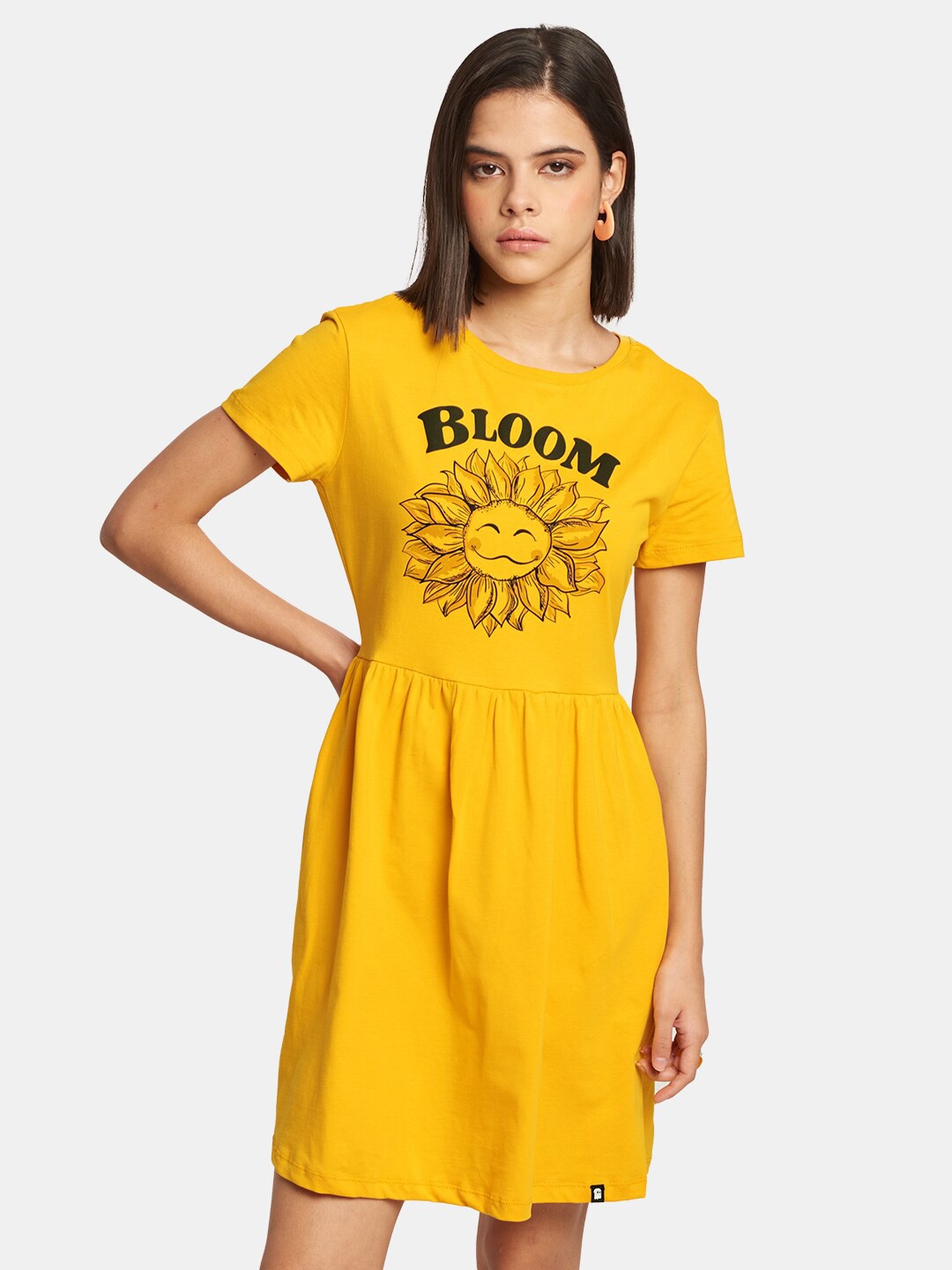 

The Souled Store Mustard Yellow Fit & Flare Cotton Dress