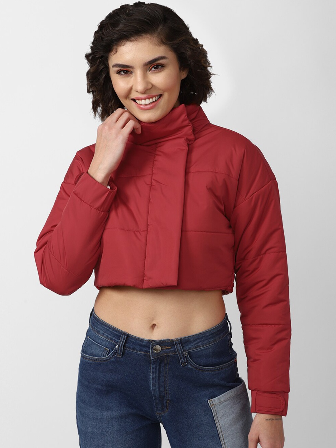 

FOREVER 21 Women Maroon Crop Padded Jacket