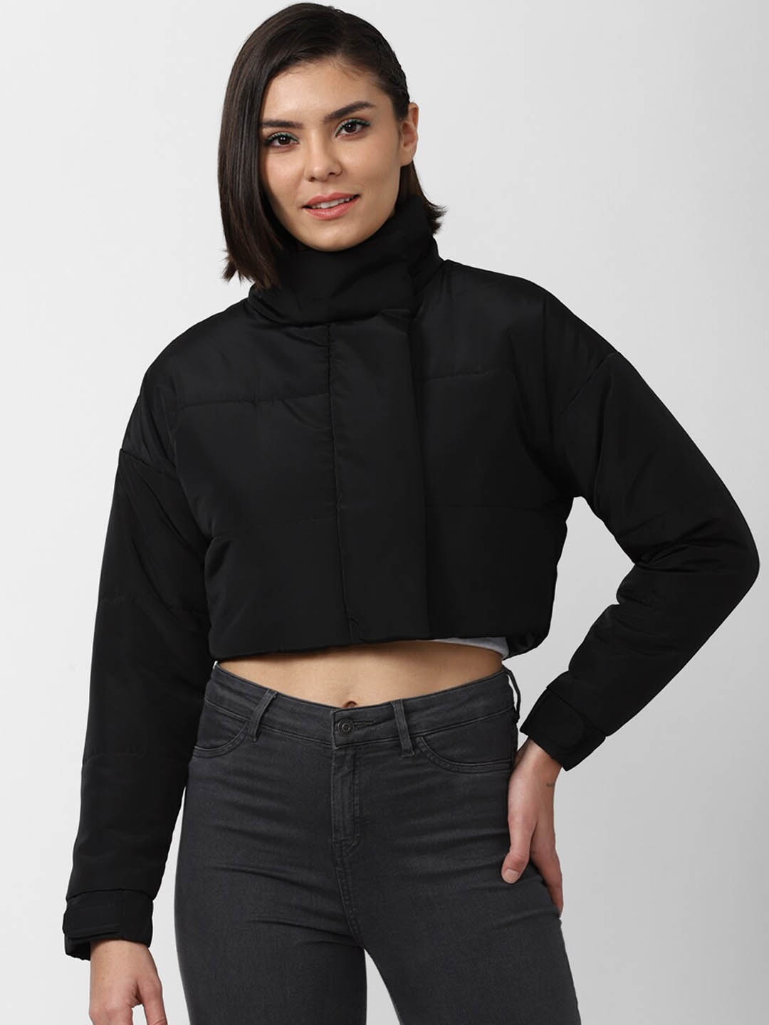 

FOREVER 21 Women Black Crop Tailored Jacket