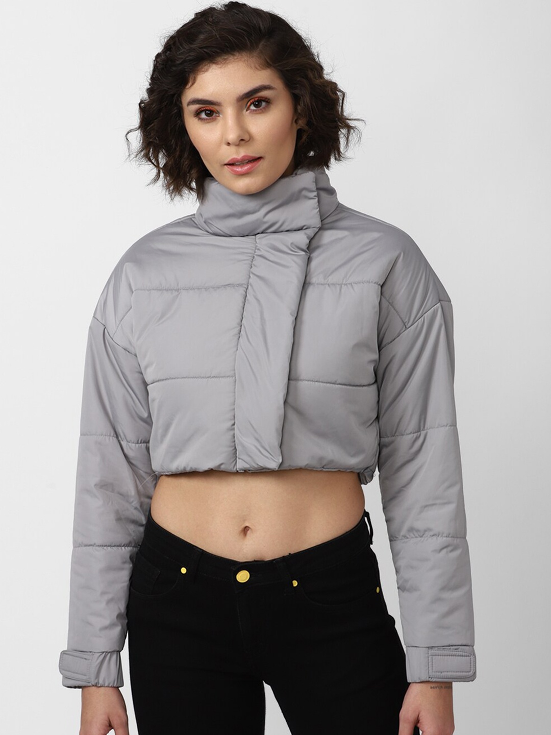 

FOREVER 21 Women Grey Crop Puffer Jacket