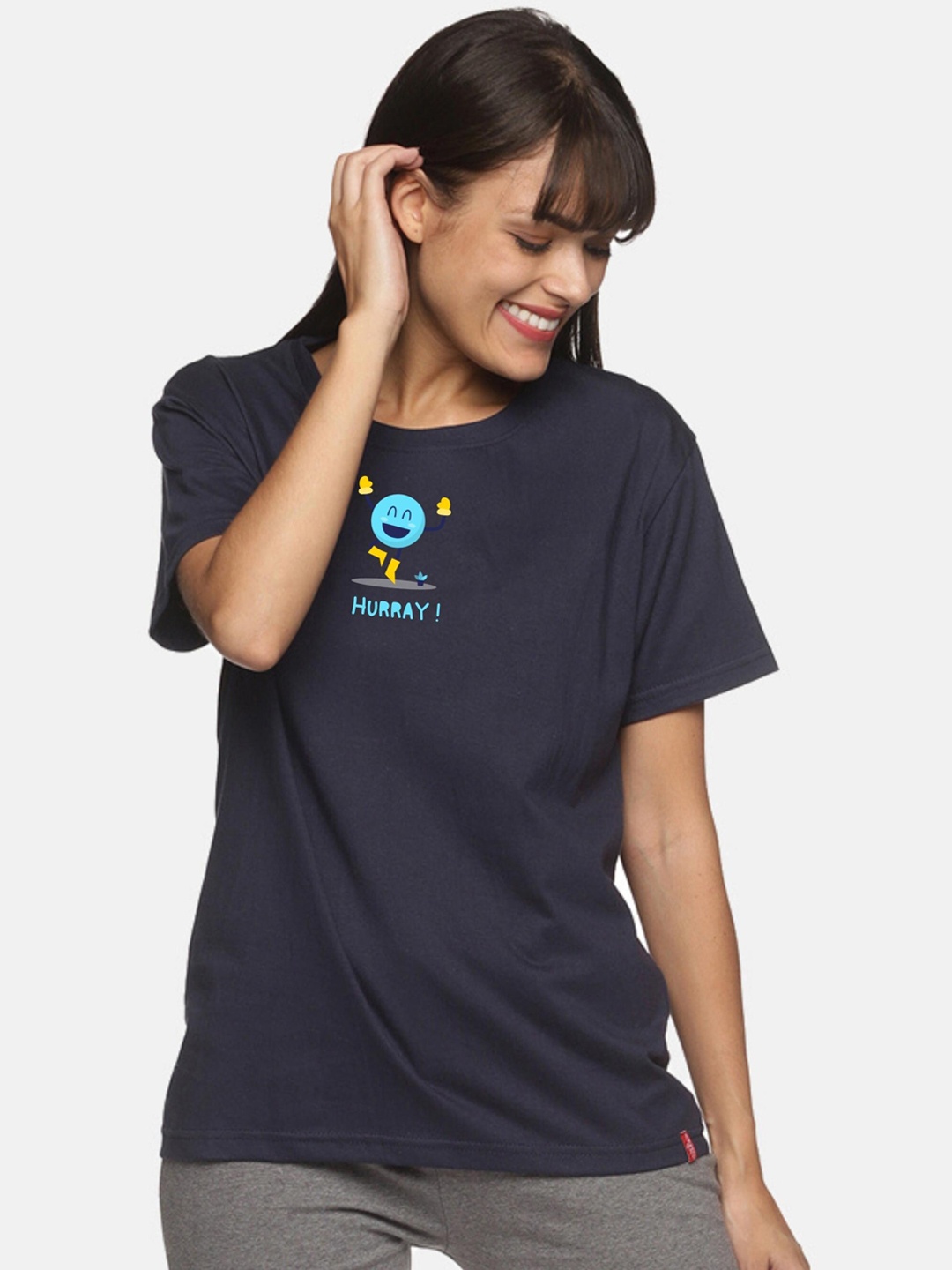 

NOT YET by us Women Navy Blue Printed Cotton Lounge T-shirts