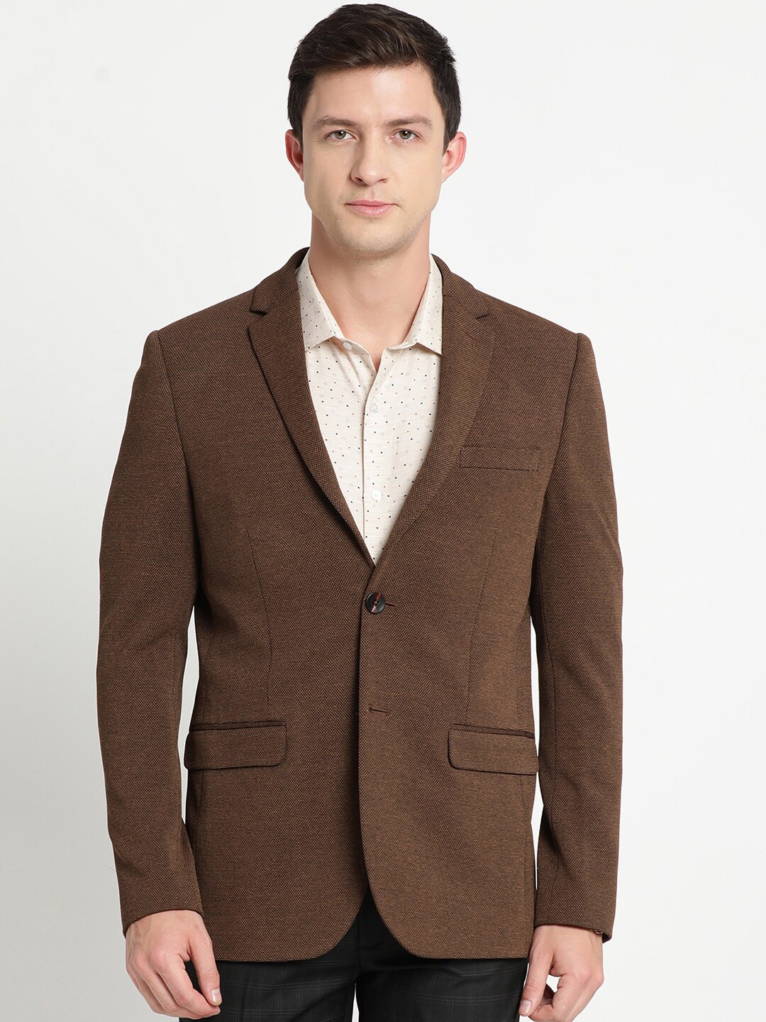 

Turtle Men Brown Self-Design Single-Breasted Formal Blazers