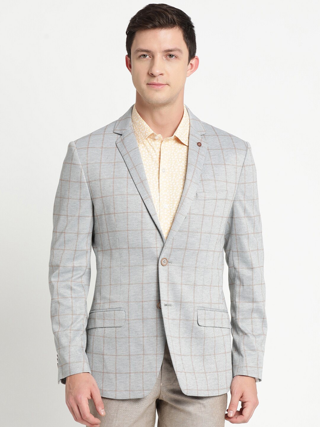 

Turtle Men Grey Self-Design Regular-Fit Single-Breasted Blazer