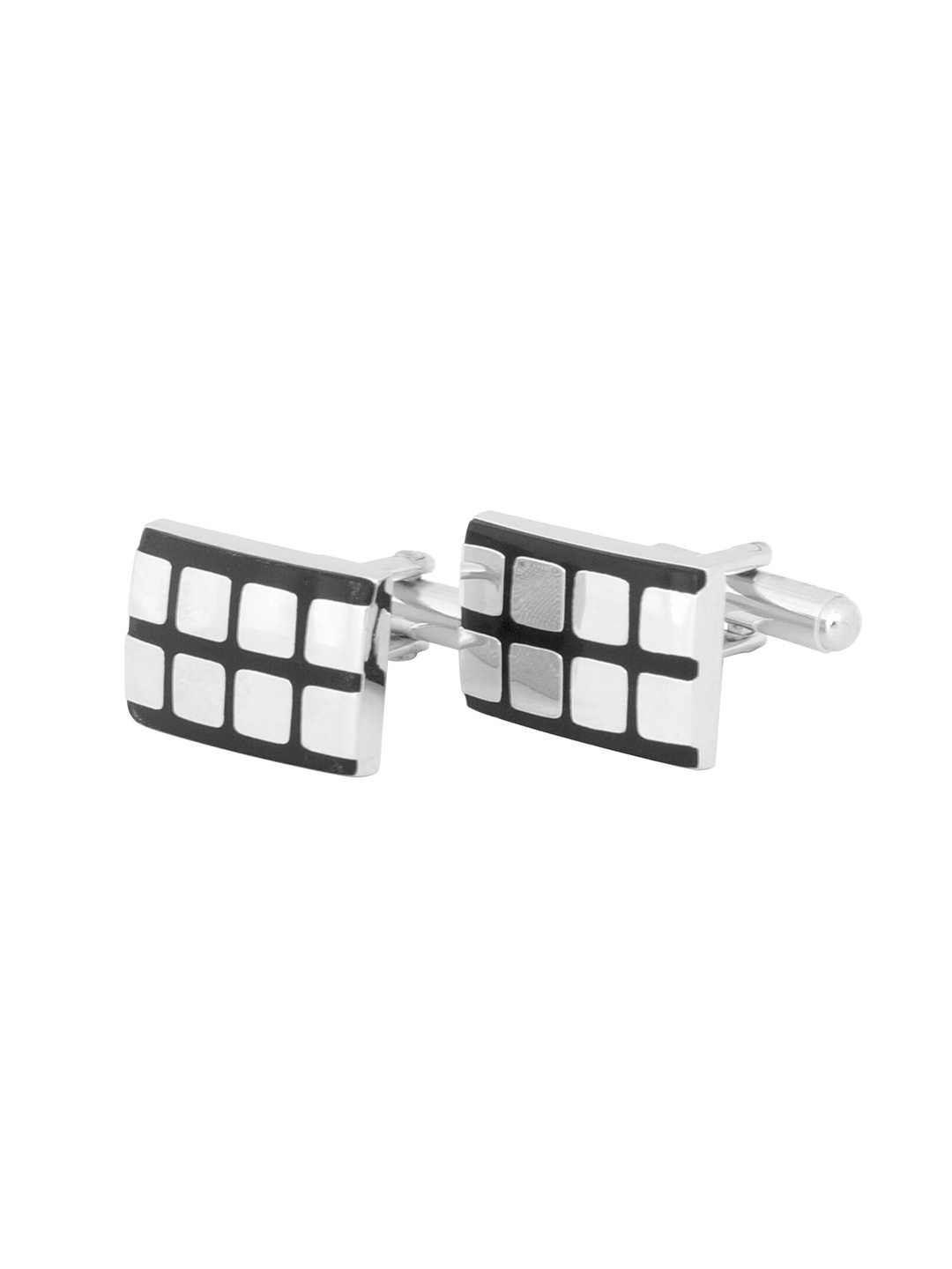 

The Tie Hub Men Silver-Toned & Black Rectangle Cufflink