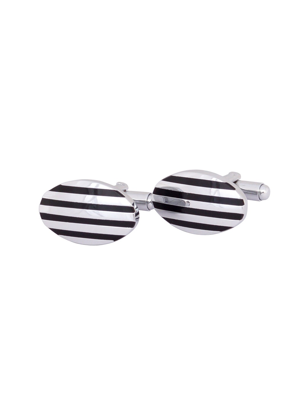 

The Tie Hub Silver-Toned & Black Oval Cufflink