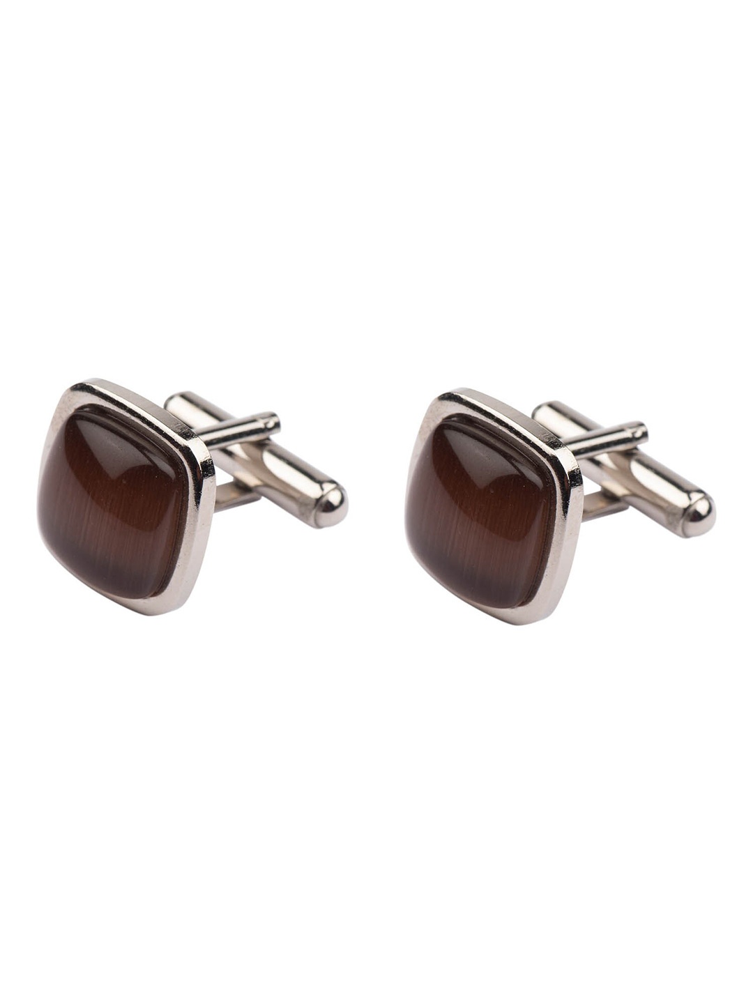 

The Tie Hub Brown & Silver-Toned Pearl Square Cufflink