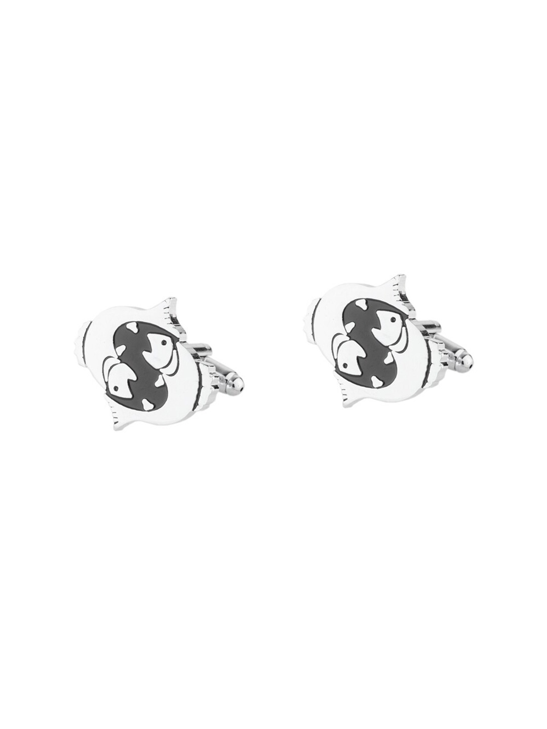 

The Tie Hub Silver-Toned & Black Pisces Zodiac Sign Cufflink