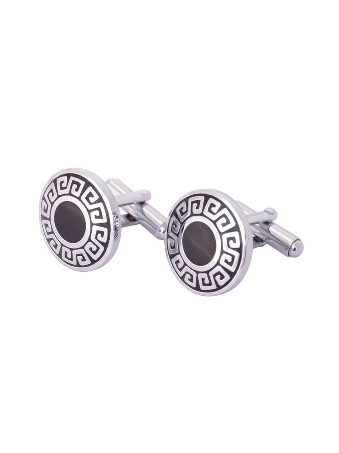 

The Tie Hub Silver-Toned & Black Round Cufflink