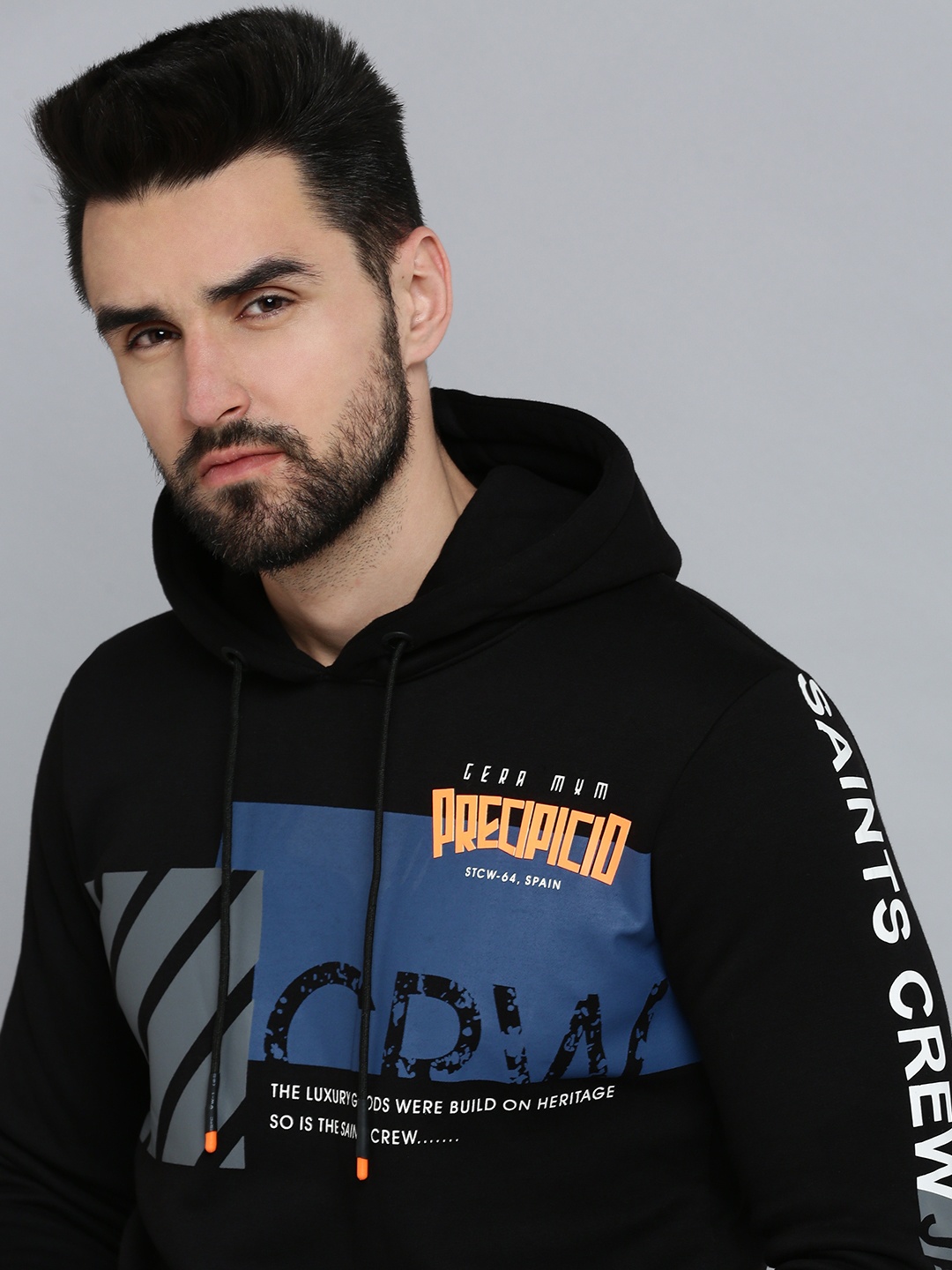 

SHOWOFF Men Black Printed Hooded Cotton Sweatshirt