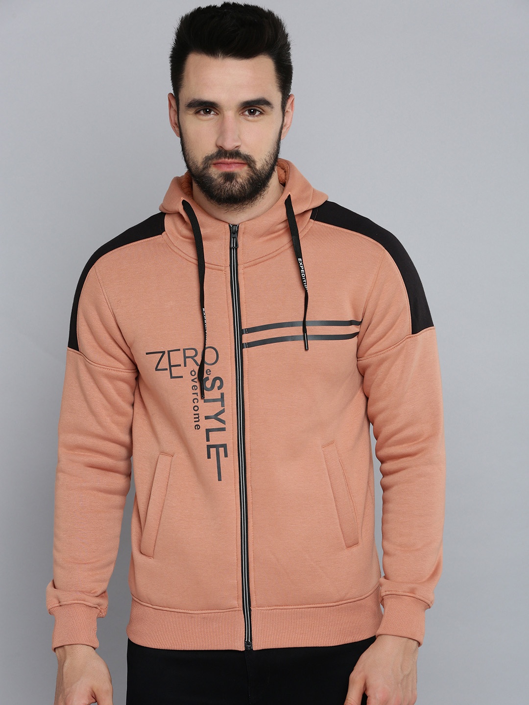 

SHOWOFF Men Orange Printed Hooded Sweatshirt