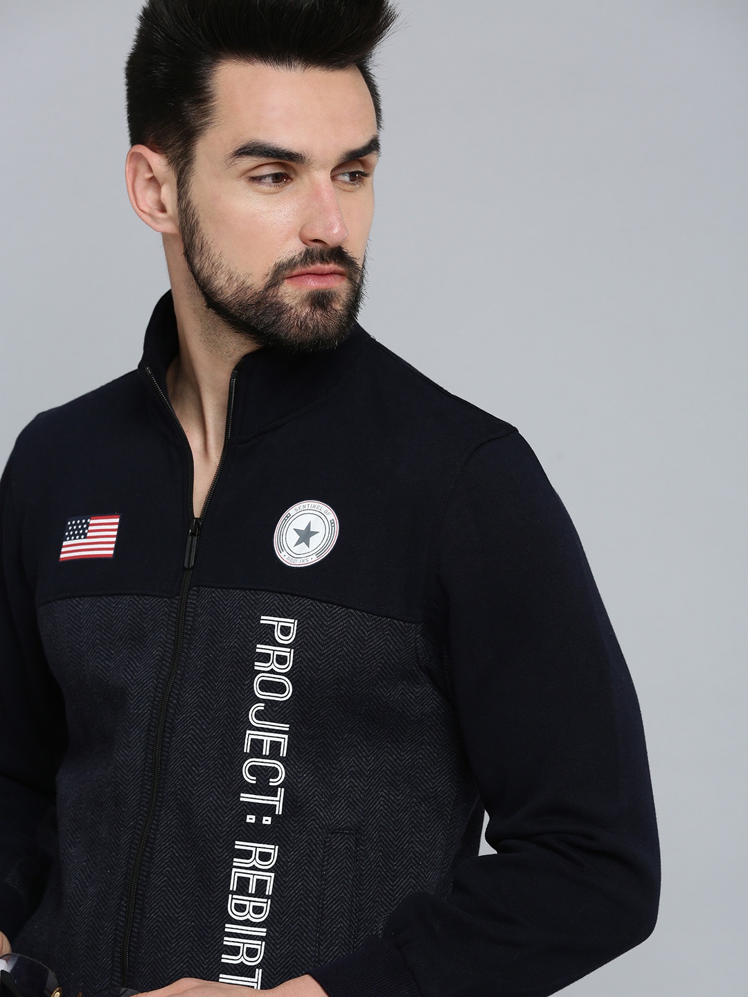 

SHOWOFF Men Navy Blue Printed Cotton Sweatshirt