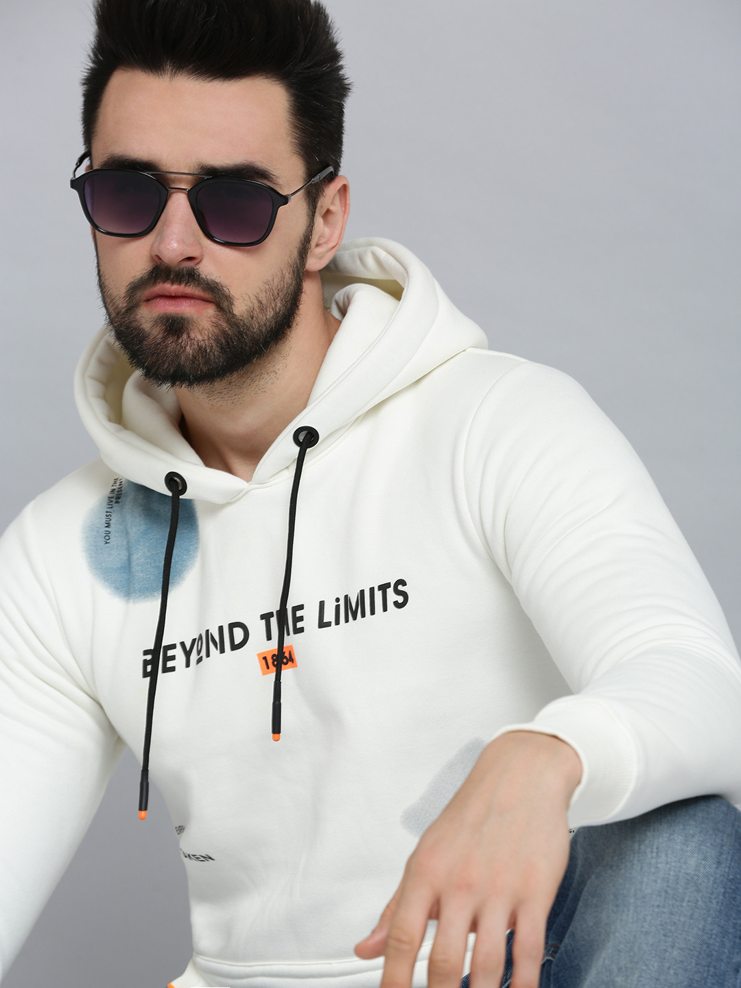 

SHOWOFF Men White Printed Hooded Cotton Sweatshirt